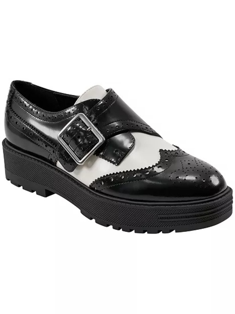 Marc Fisher Two-Tone Black and White Wingtip Monk-Strap Loafers